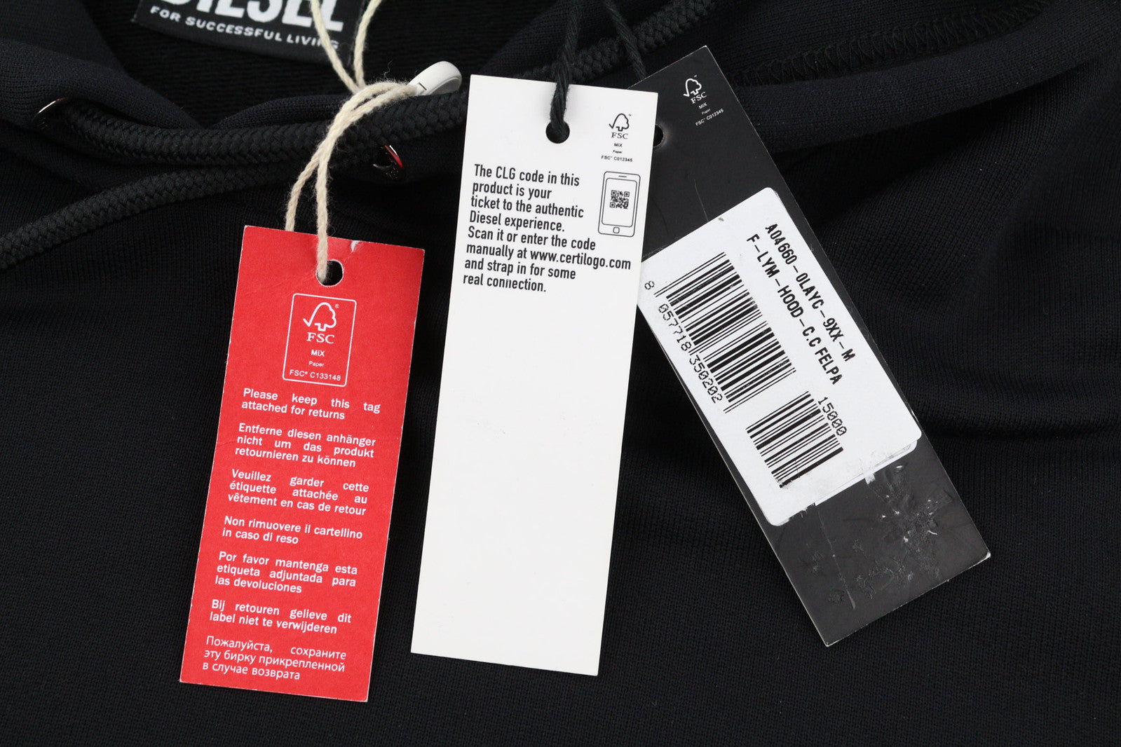 DIESEL F-Lym-Hood Women Hoodie M Black Pullover Front Logo Straps RRP€160