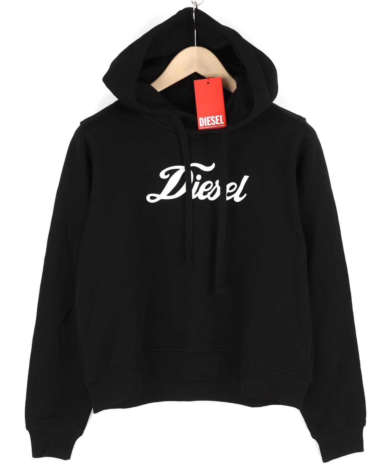 DIESEL F-Reggy-Hood Women Hoodie M Black Pullover Front Logo Straps RRP€175