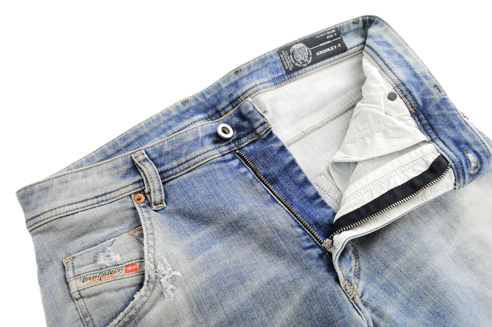 DIESEL Krooley-T 087AE Men's Jeans W29 Sweat Jogg Blue Slim Washed Stretch Rip