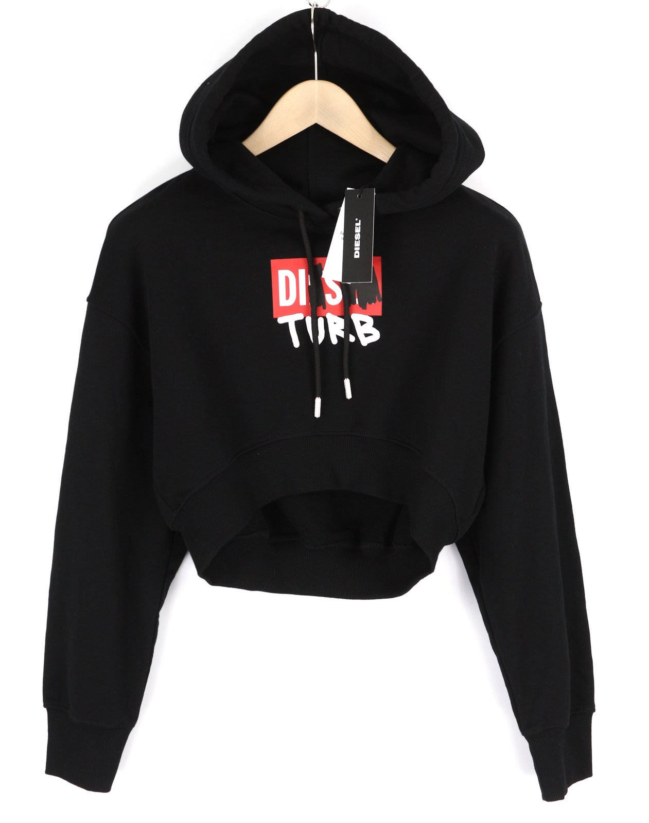 DIESEL F-Kral-B1 Women Hoodie S Black Pullover Cropped Front Long Sleeve RRP€180