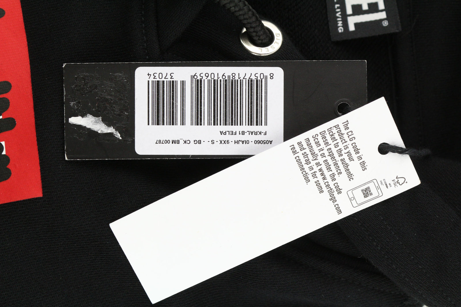 DIESEL F-Kral-B1 Women Hoodie S Black Pullover Cropped Front Long Sleeve RRP€180