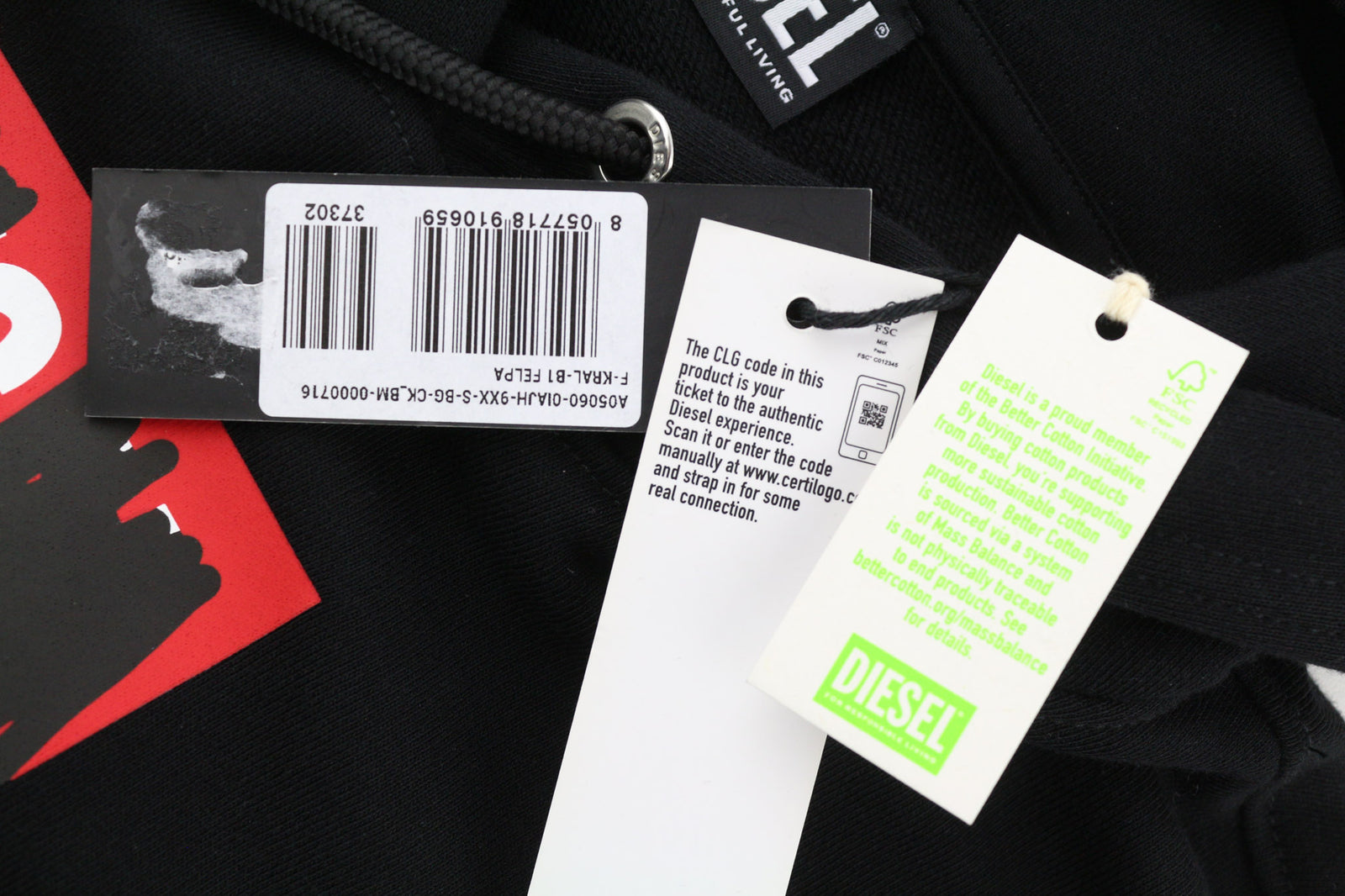 DIESEL F-Kral-B1 Women Hoodie S Black Pullover Cropped Front Logo Strap RRP€180