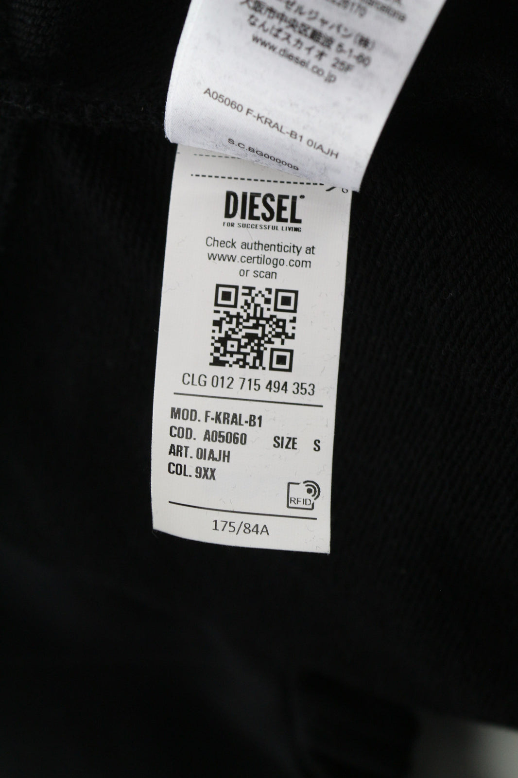 DIESEL F-Kral-B1 Women Hoodie S Black Pullover Cropped Front Logo Straps RRP€180