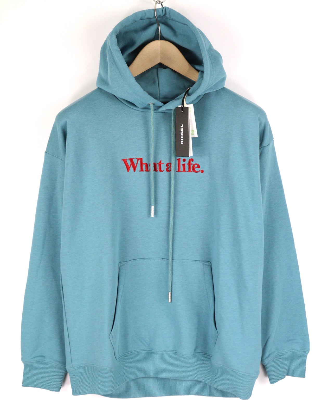 DIESEL S-Ummer-B2 Unisex Hoodie XS Blue Pullover Kangaroo Pocket Strap RRP€150