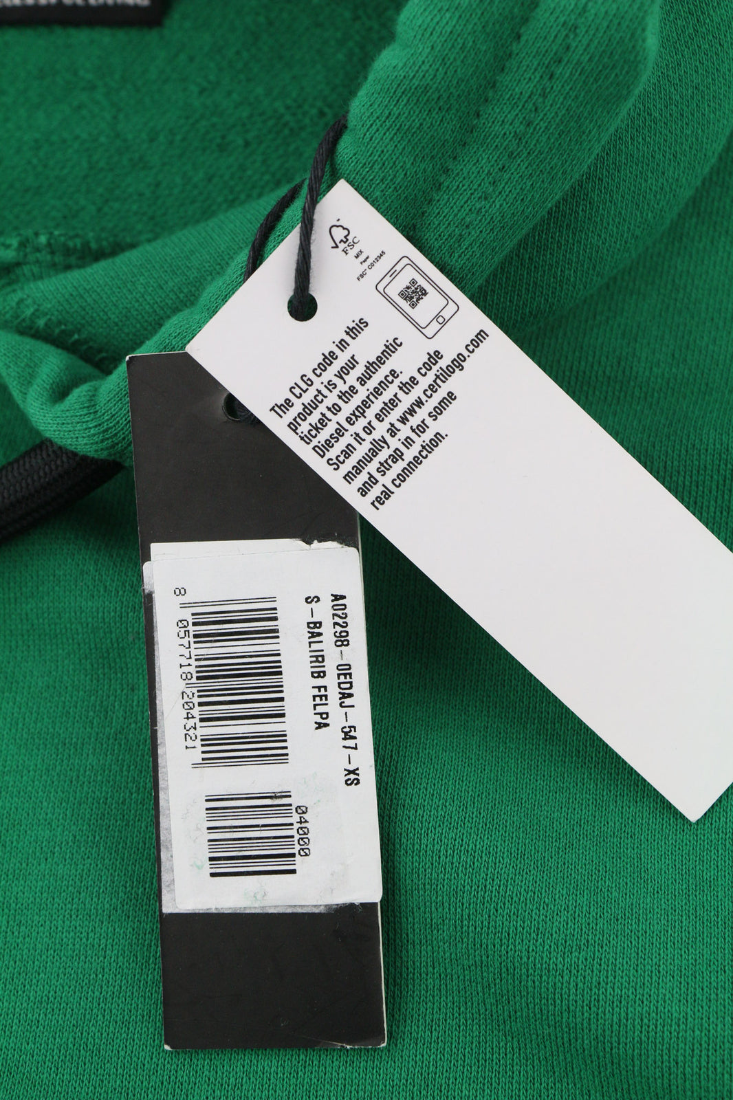 DIESEL S-Balirib Unisex Hoodie XS Green Pullover Kangaroo Pocket Straps RRP€175