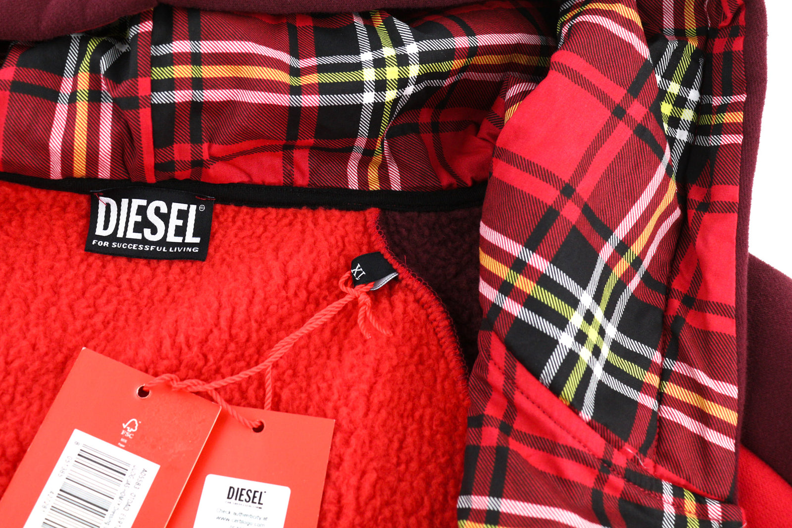 DIESEL Uudg-Jas-Homey Women Robe XL Unisex Fleece Lined Hooded Pockets Belted