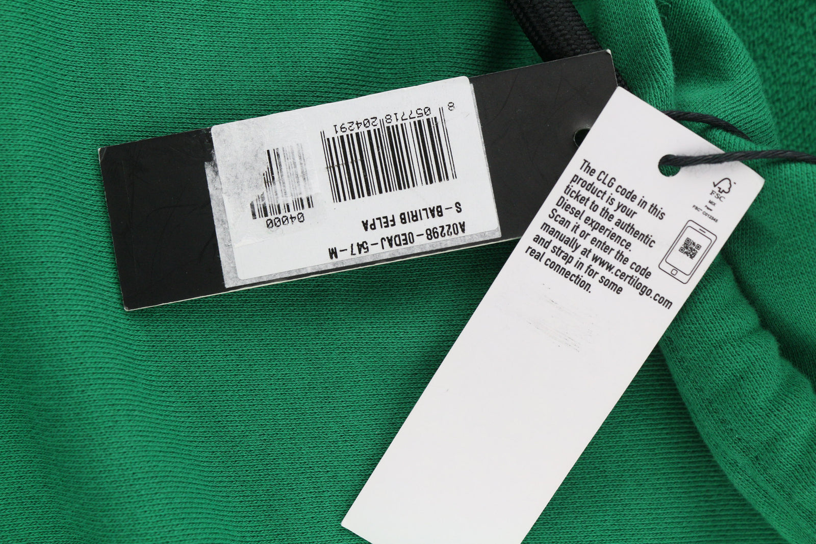 DIESEL S-Balirib Unisex Hoodie M Green Pullover Kangaroo Pocket Strap RRP€175