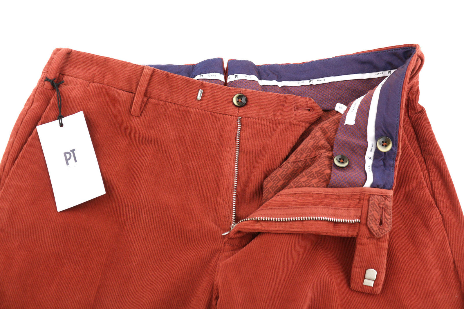 PT TORINO Skinny Fit Men Trousers 50 W33 Red Corduroy Zip Fly Logo Casual Chino
