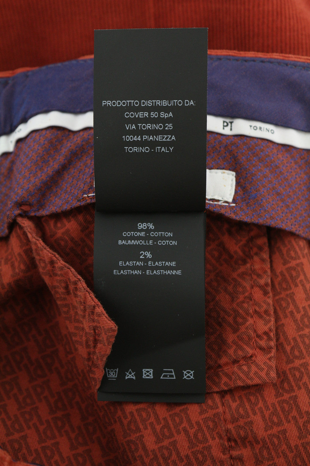 PT TORINO Skinny Fit Men Trousers 50 W33 Red Corduroy Zip Fly Logo Casual Chino