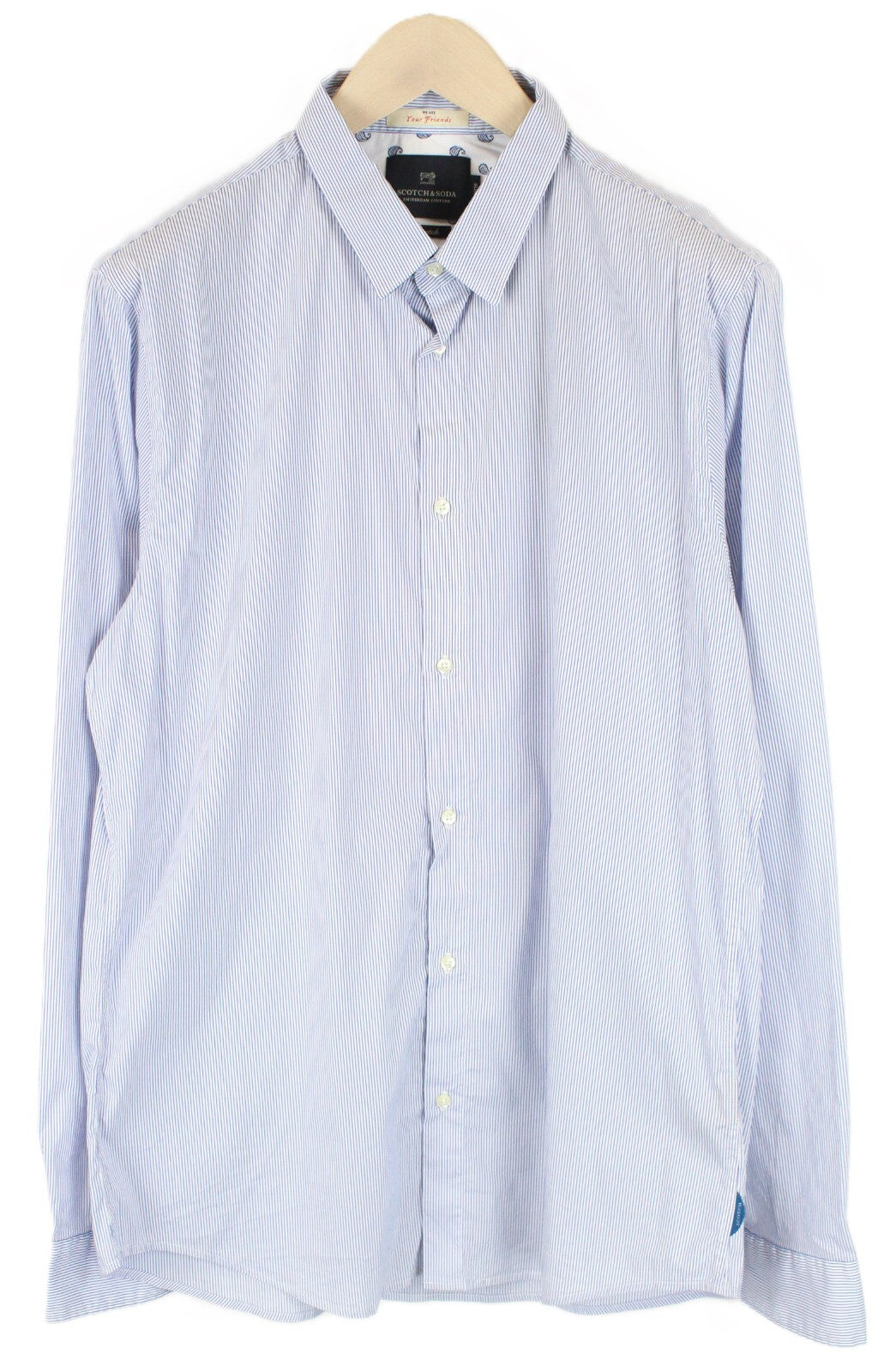 SCOTCH & SODA Ams Couture Shirt 2XL Blue Cotton Slim Fit Striped Formal Stretch