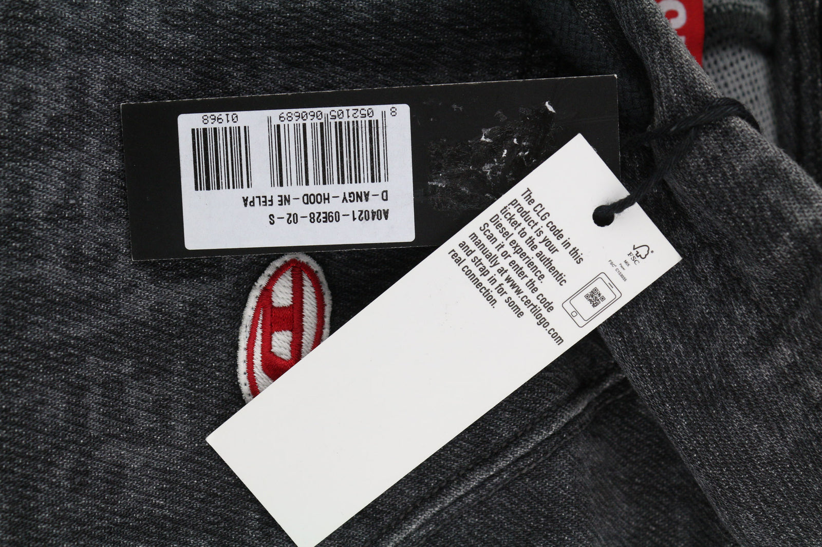 DIESEL D-Angy-Hood NE Women Hoodie S Grey Washed Pullover Kangaroo RRP€300