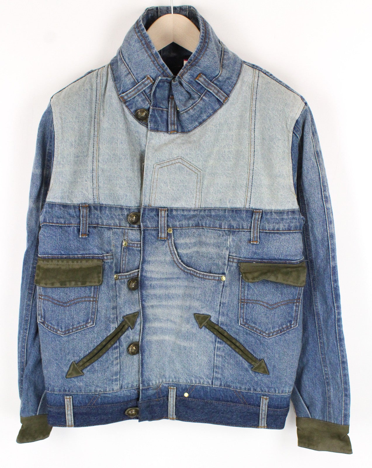 DESIGUAL Women's Blue Denim Jacket 40 Cotton Long Sleeve Geisha Sequin Logo