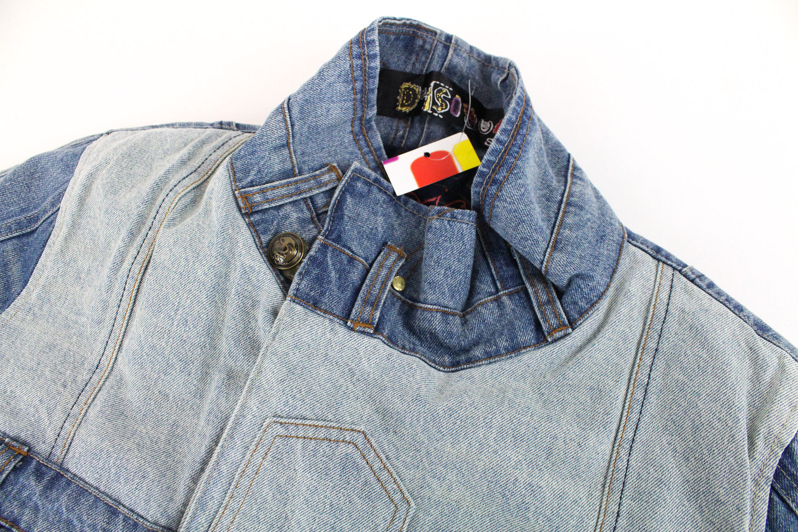 DESIGUAL Women's Blue Denim Jacket 40 Cotton Long Sleeve Geisha Sequin Logo