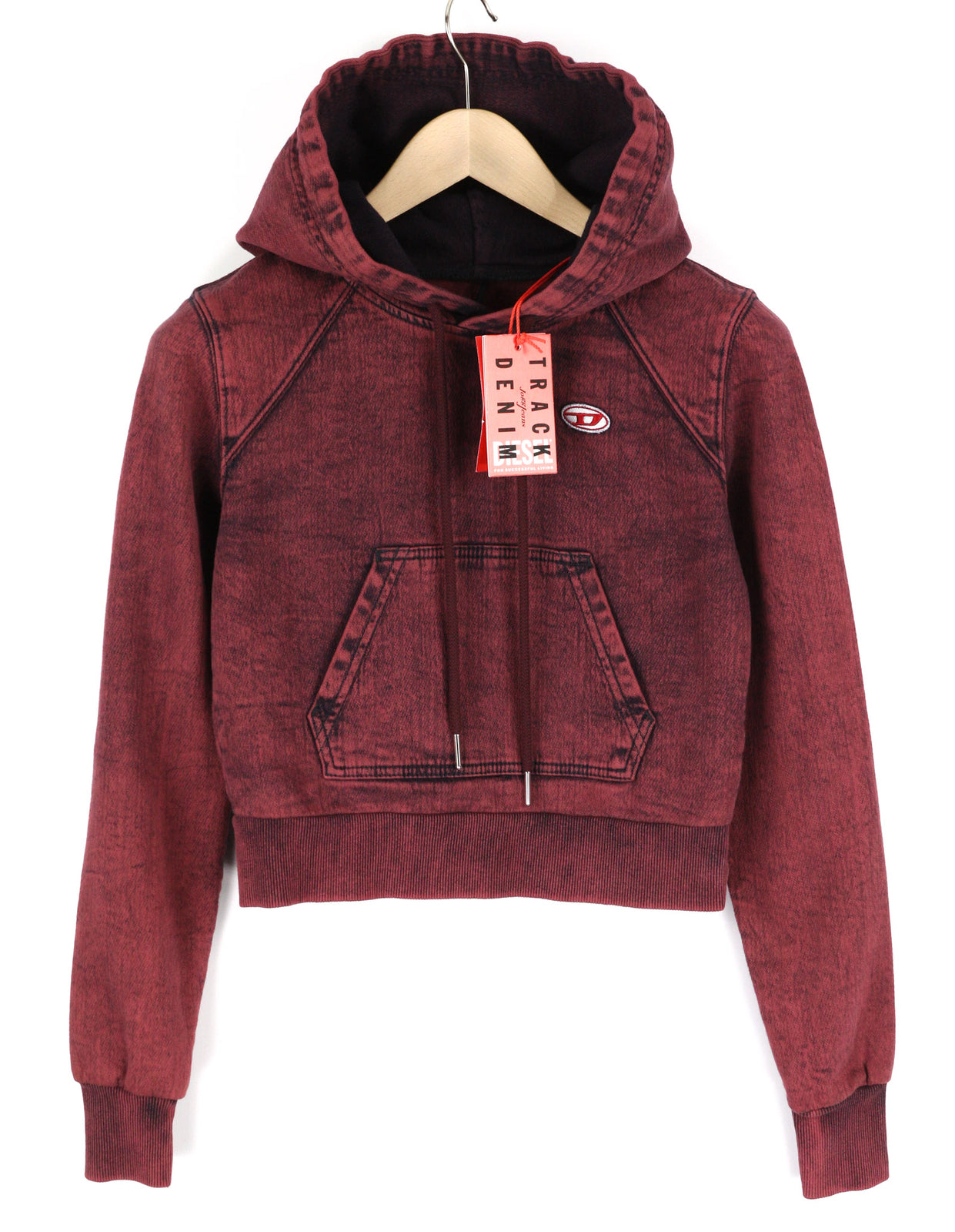 DIESEL D-Angy-Hood NE Women Hoodie S Burgundy Washed Pullover Kangaroo RRP€300