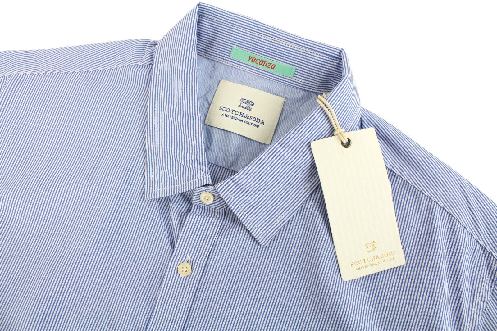 SCOTCH & SODA Ams Couture Shirt XL Blue Striped Formal Pure Cotton Long Sleeve