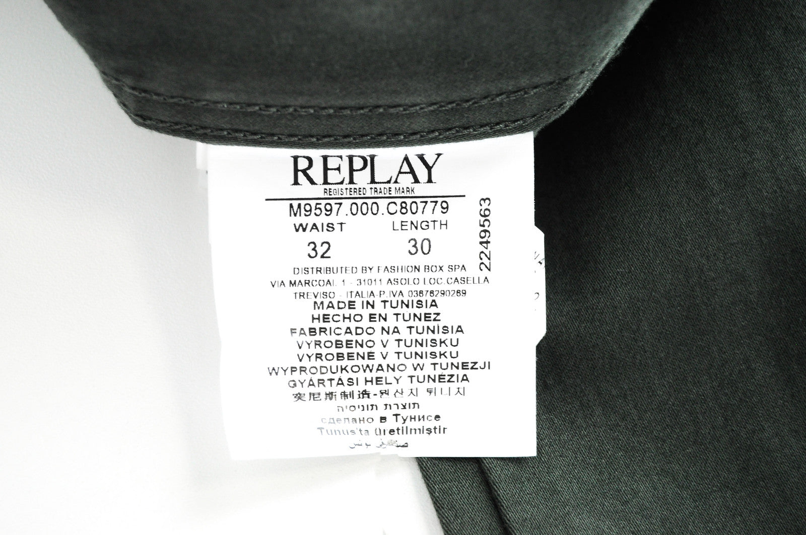 REPLAY Tom Men's Green Cotton Trousers W32/L30 Regular Stretch Slit Pocket