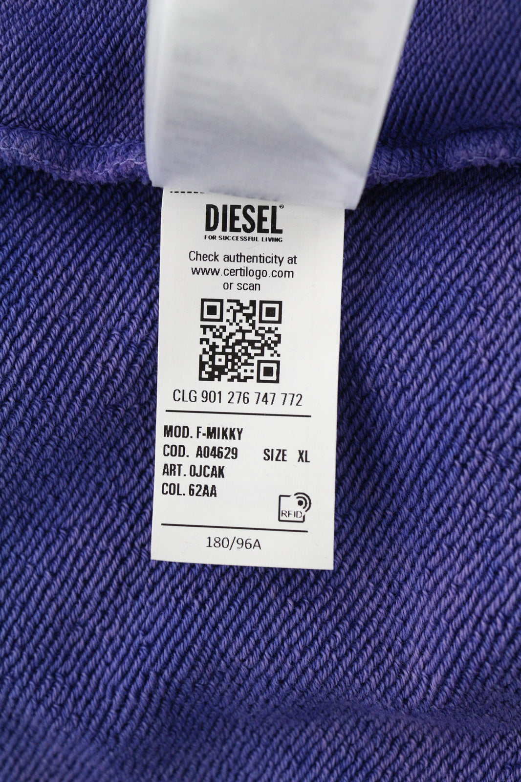 DIESEL F-Mikky Women Hoodie XL Blue Washed Hooded Asymmetrical Pocket RRP€195