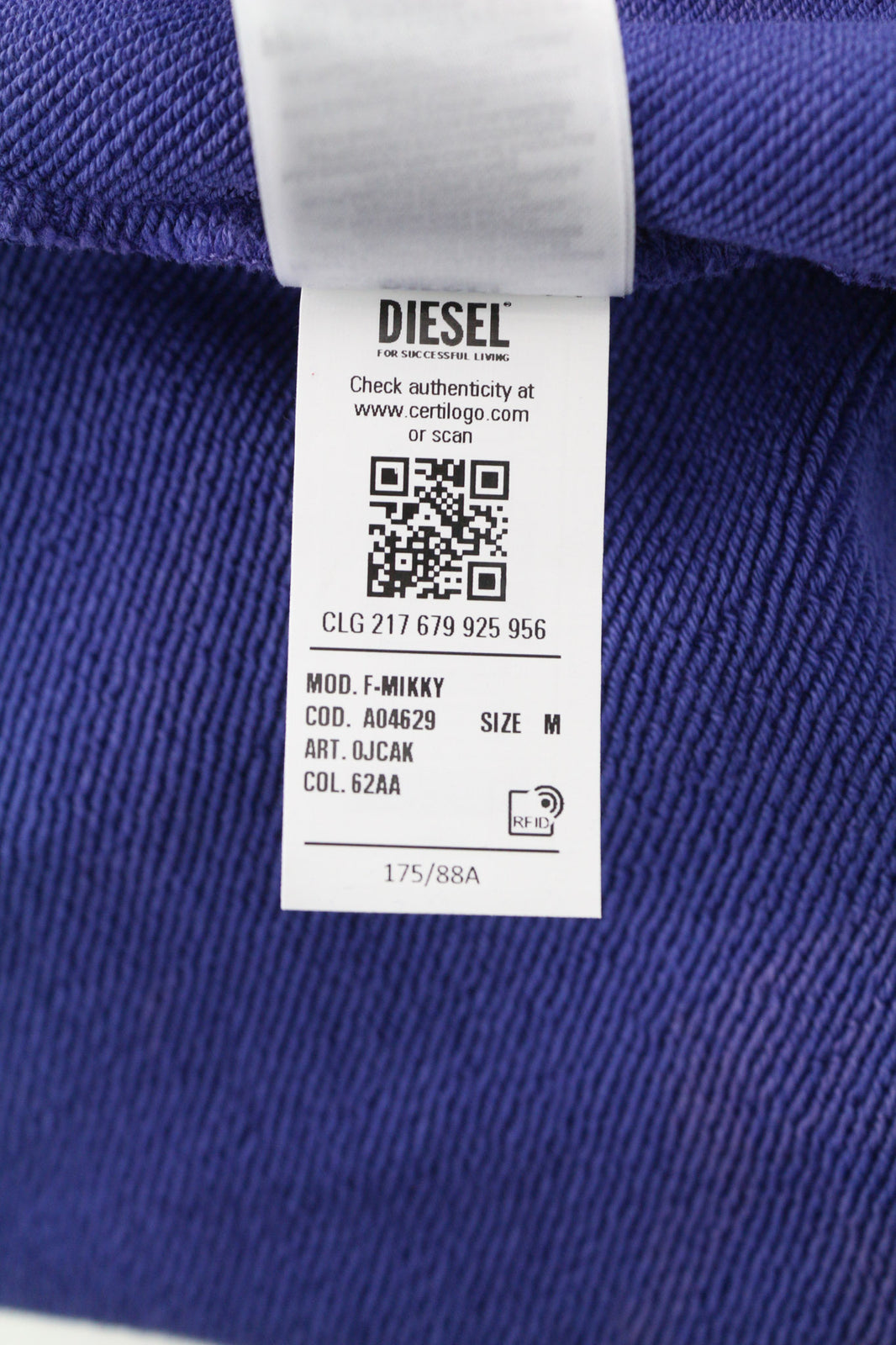 DIESEL F-Mikky Women Hoodie M Blue Washed Hooded Asymmetrical Pocket RRP€195