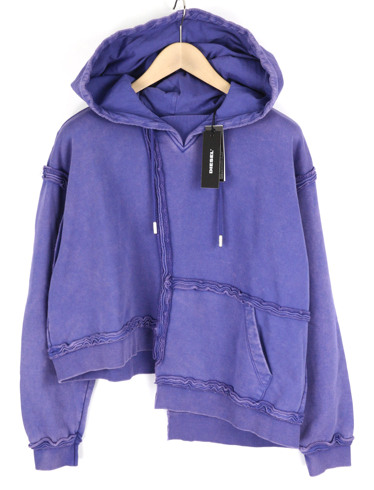 DIESEL F-Mikky Women Hoodie M Blue Washed Hooded Asymmetrical Pocket RRP€195