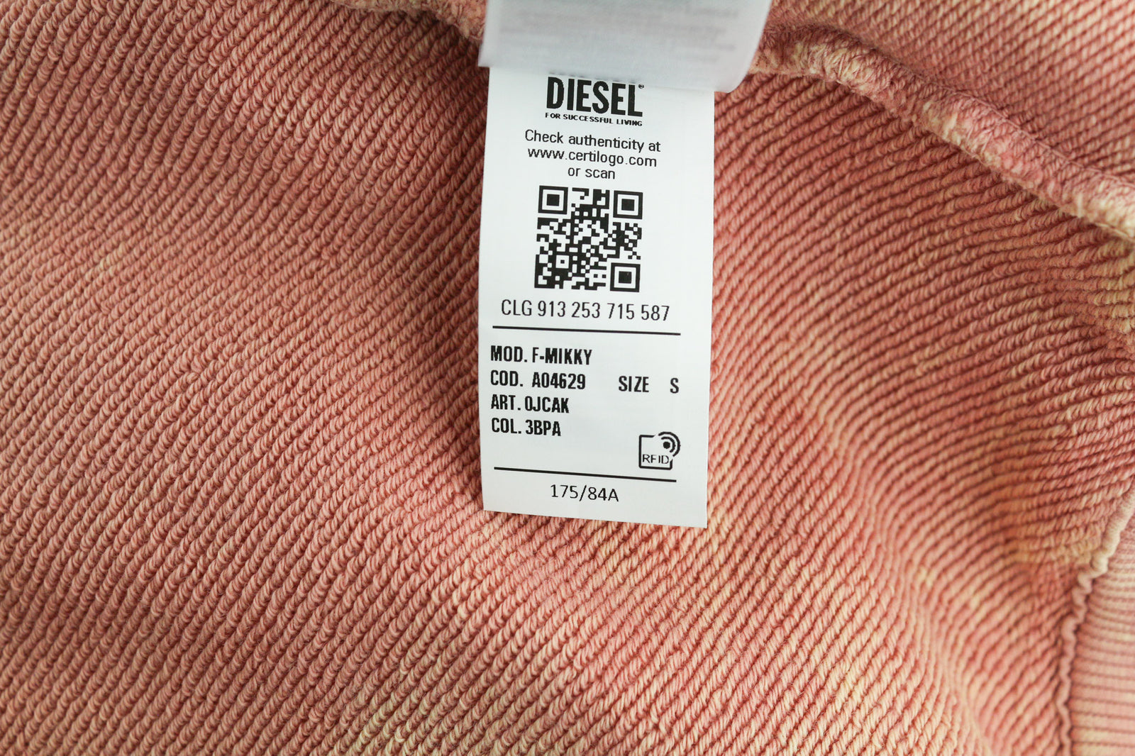 DIESEL F-Mikky Women Hoodie S Peach Washed Hooded Asymmetrical Pocket RRP€195