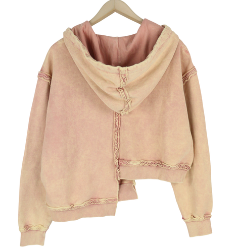 DIESEL F-Mikky Women Hoodie S Peach Washed Hooded Asymmetrical Pocket RRP€195