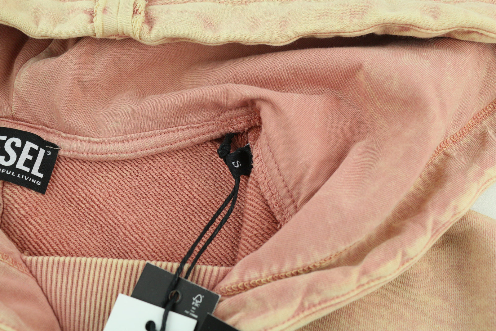 DIESEL F-Mikky Women Hoodie S Peach Washed Hooded Asymmetrical Pocket RRP€195