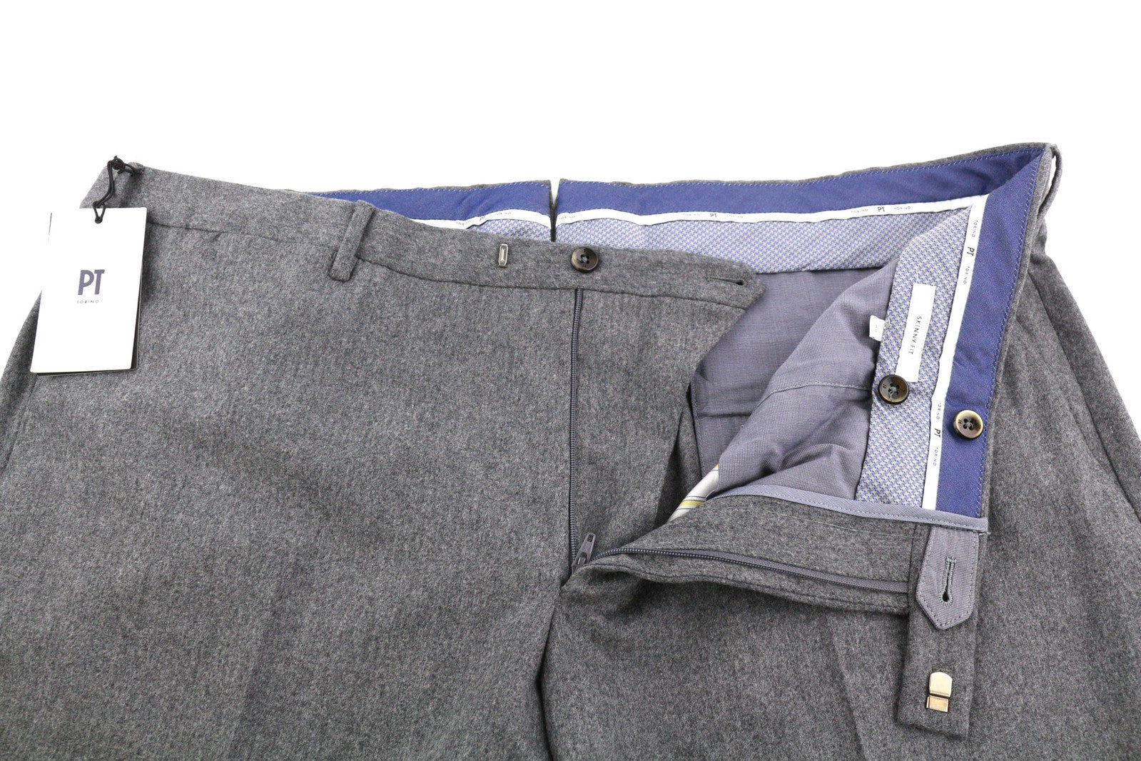 PT TORINO Skinny Fit Men Trousers 60 W42 Grey Fleece Wool Blend Zipper Casual