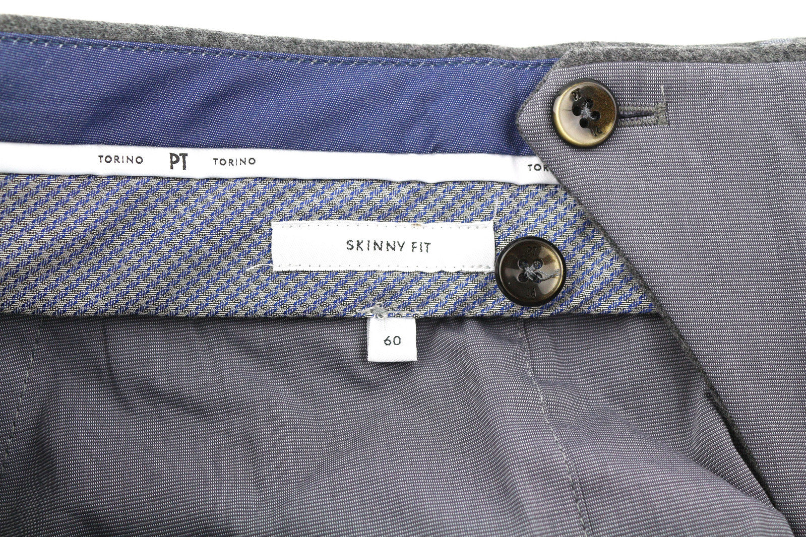 PT TORINO Skinny Fit Men Trousers 60 W42 Grey Fleece Wool Blend Zipper Casual