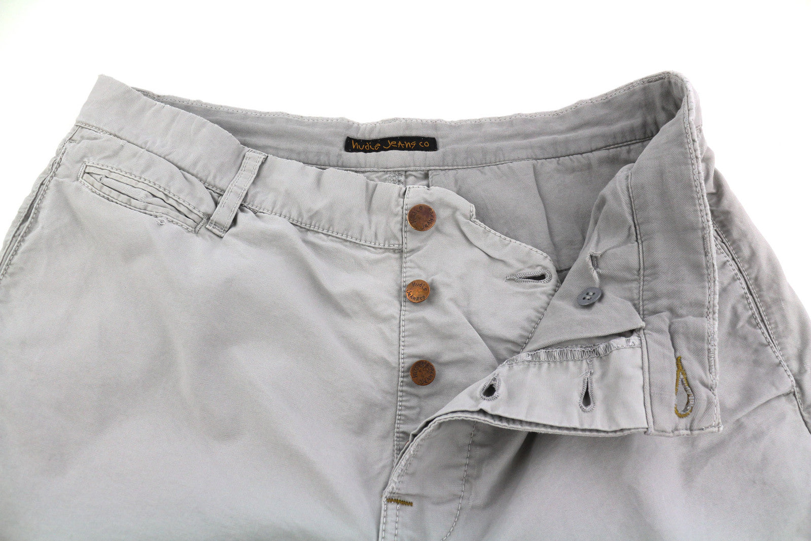 NUDIE JEANS Khaki Regular Men Trousers W32/L34 Organic Moon Dust Chino Button