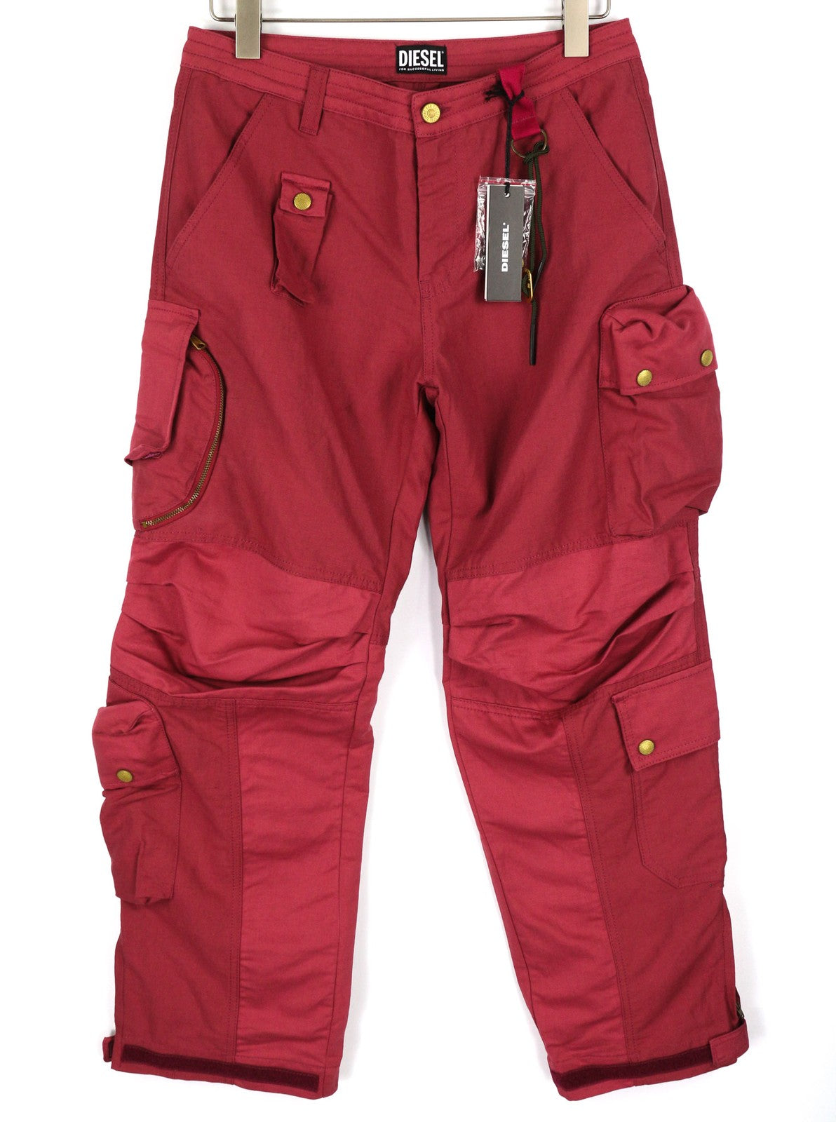 DIESEL P-Giulia Women Trousers W27 Cargo Loose  Burgundy Linen Blend RRP300