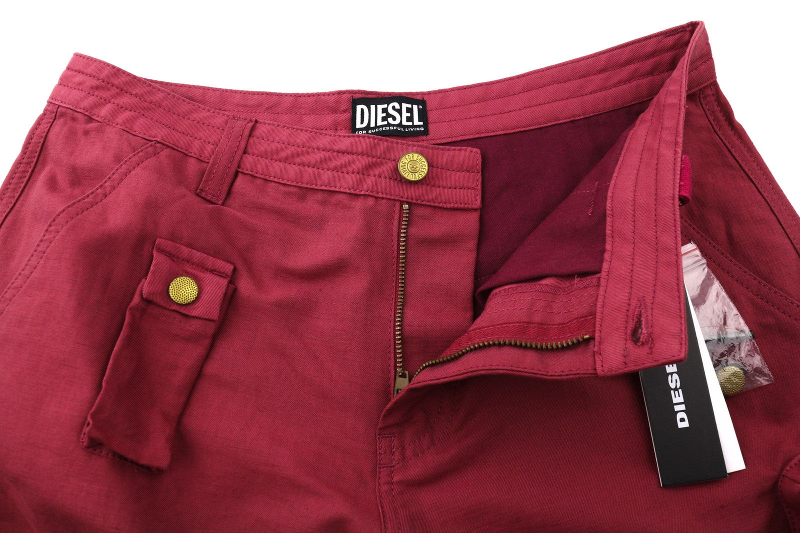 DIESEL P-Giulia Women Trousers W27 Cargo Loose  Burgundy Linen Blend RRP300
