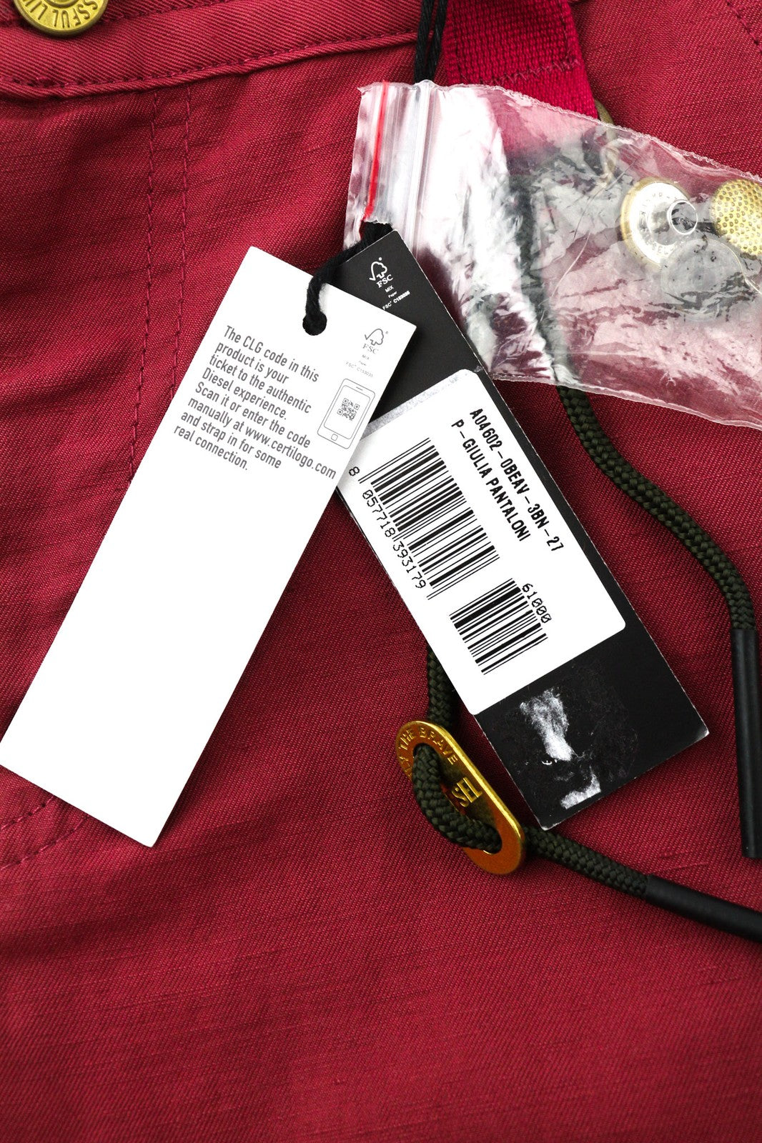 DIESEL P-Giulia Women Trousers W27 Cargo Loose  Burgundy Linen Blend RRP300