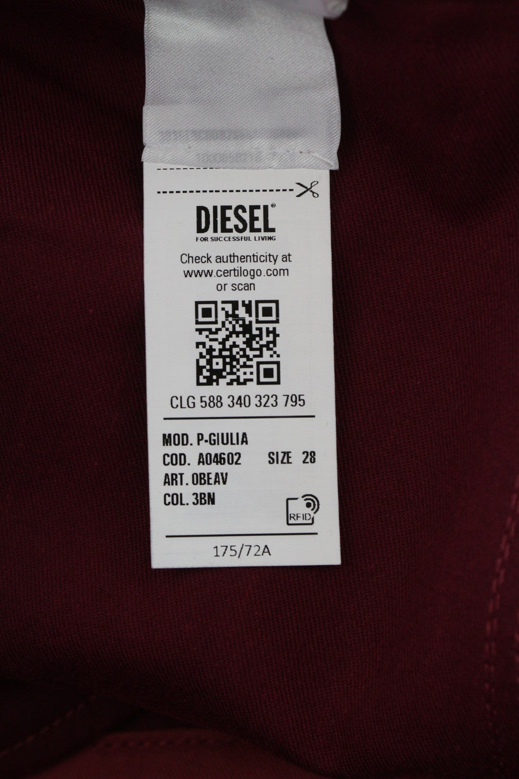 DIESEL P-Giulia Womens Trousers W28 Cargo Loose  Burgundy Linen Blend RRP300