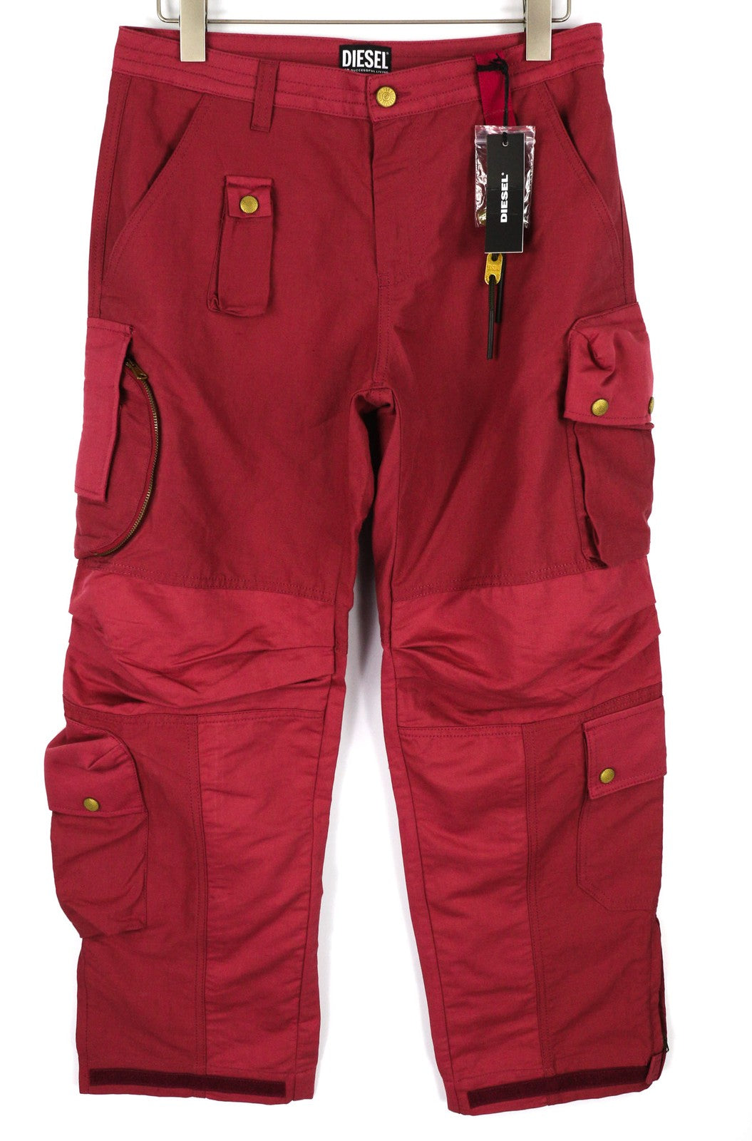 DIESEL P-Giulia Womens Trousers W28 Cargo Loose  Burgundy Linen Blend RRP300