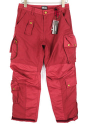 DIESEL P-Giulia Womens Trousers W26 Cargo Loose  Burgundy Linen Blend RRP€300