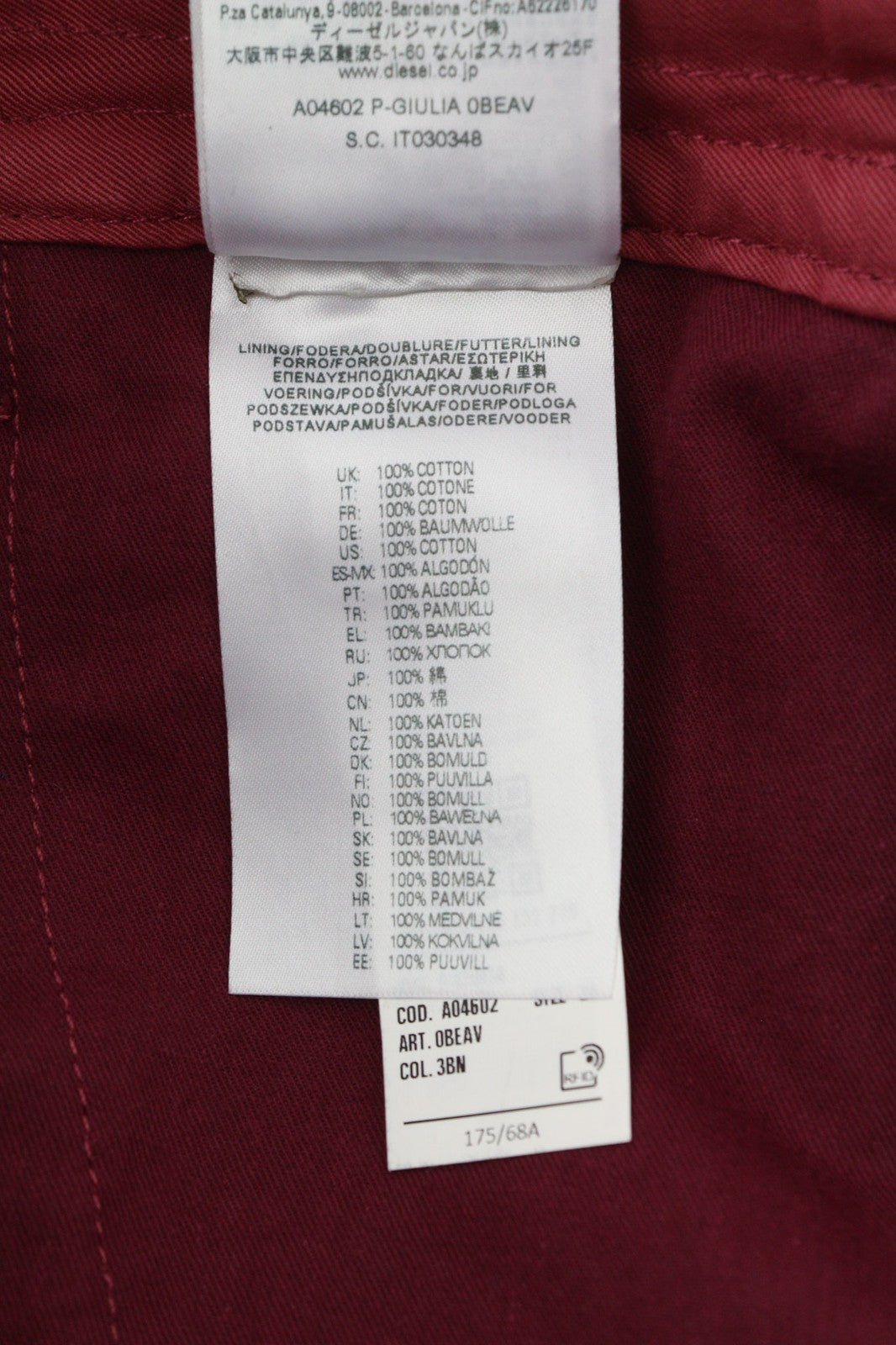 DIESEL P-Giulia Womens Trousers W26 Cargo Loose  Burgundy Linen Blend RRP€300