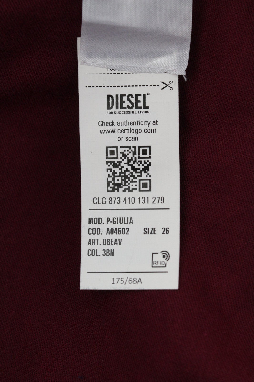 DIESEL P-Giulia Womens Trousers W26 Cargo Loose  Burgundy Linen Blend RRP€300