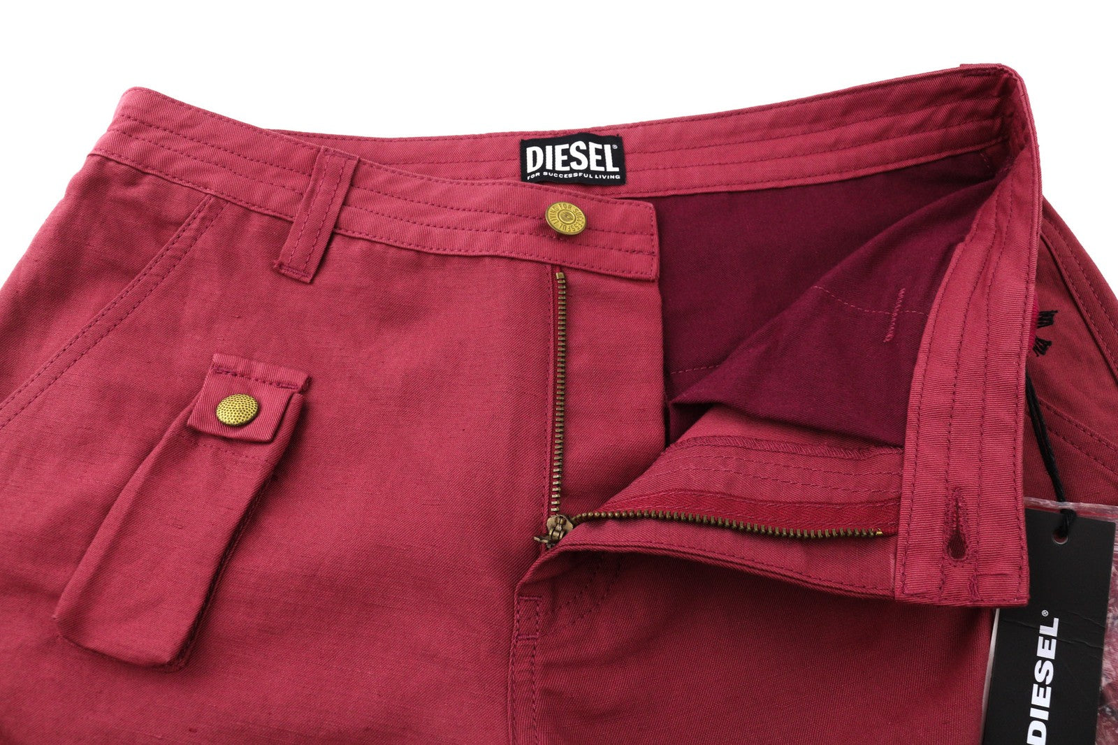 DIESEL P-Giulia Womens Trousers W26 Cargo Loose  Burgundy Linen Blend RRP€300