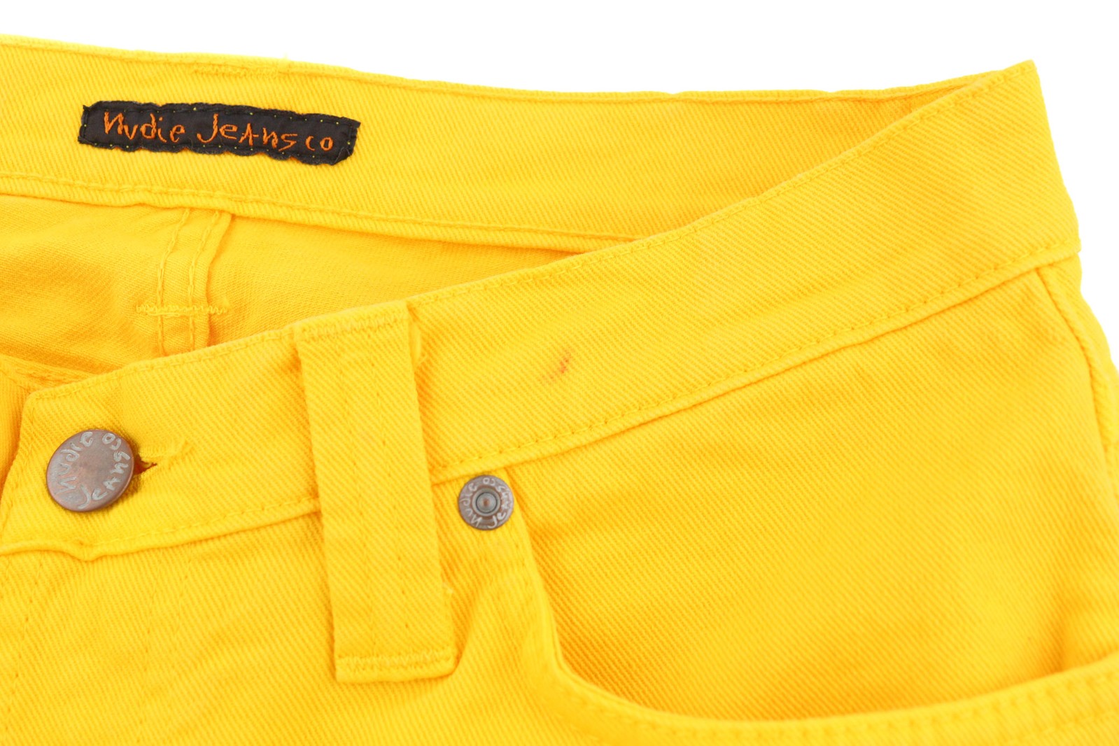 NUDIE JEANS Super Slim Kim Men Jeans W28/L33 Denim Yellow Zipper Logo Casual