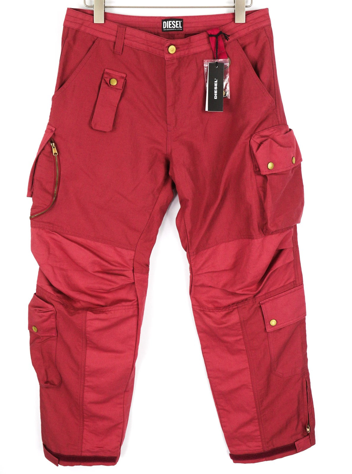 DIESEL P-Giulia Womens Trousers W30 Cargo Loose  Burgundy Linen Blend RRP€300