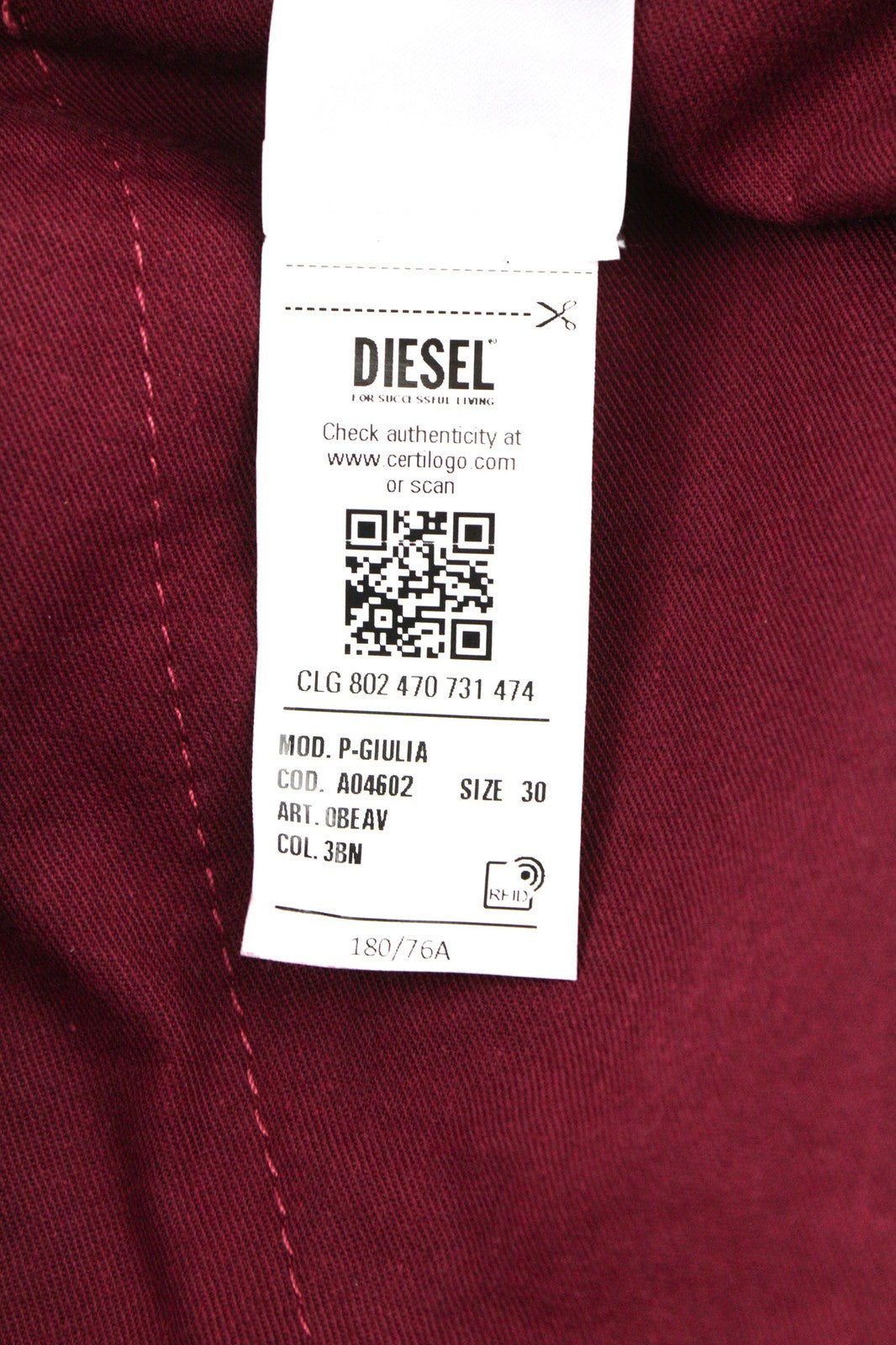 DIESEL P-Giulia Womens Trousers W30 Cargo Loose  Burgundy Linen Blend RRP€300