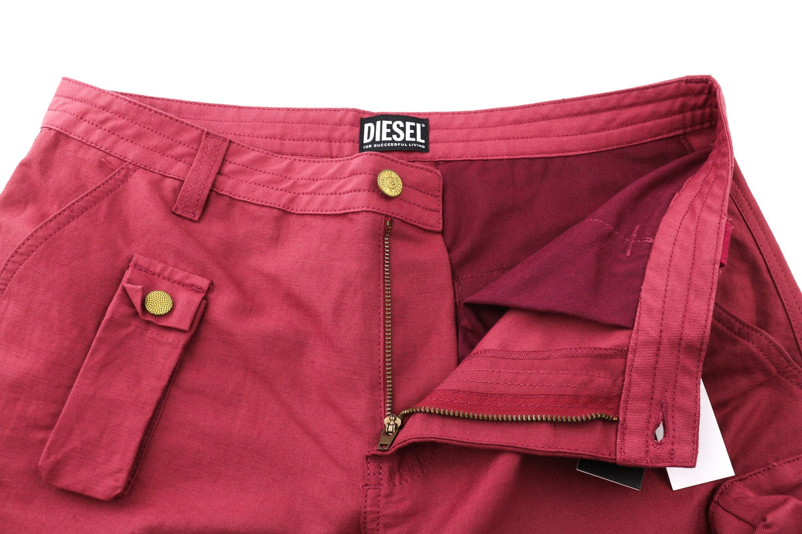 DIESEL P-Giulia Womens Trousers W30 Cargo Loose  Burgundy Linen Blend RRP€300