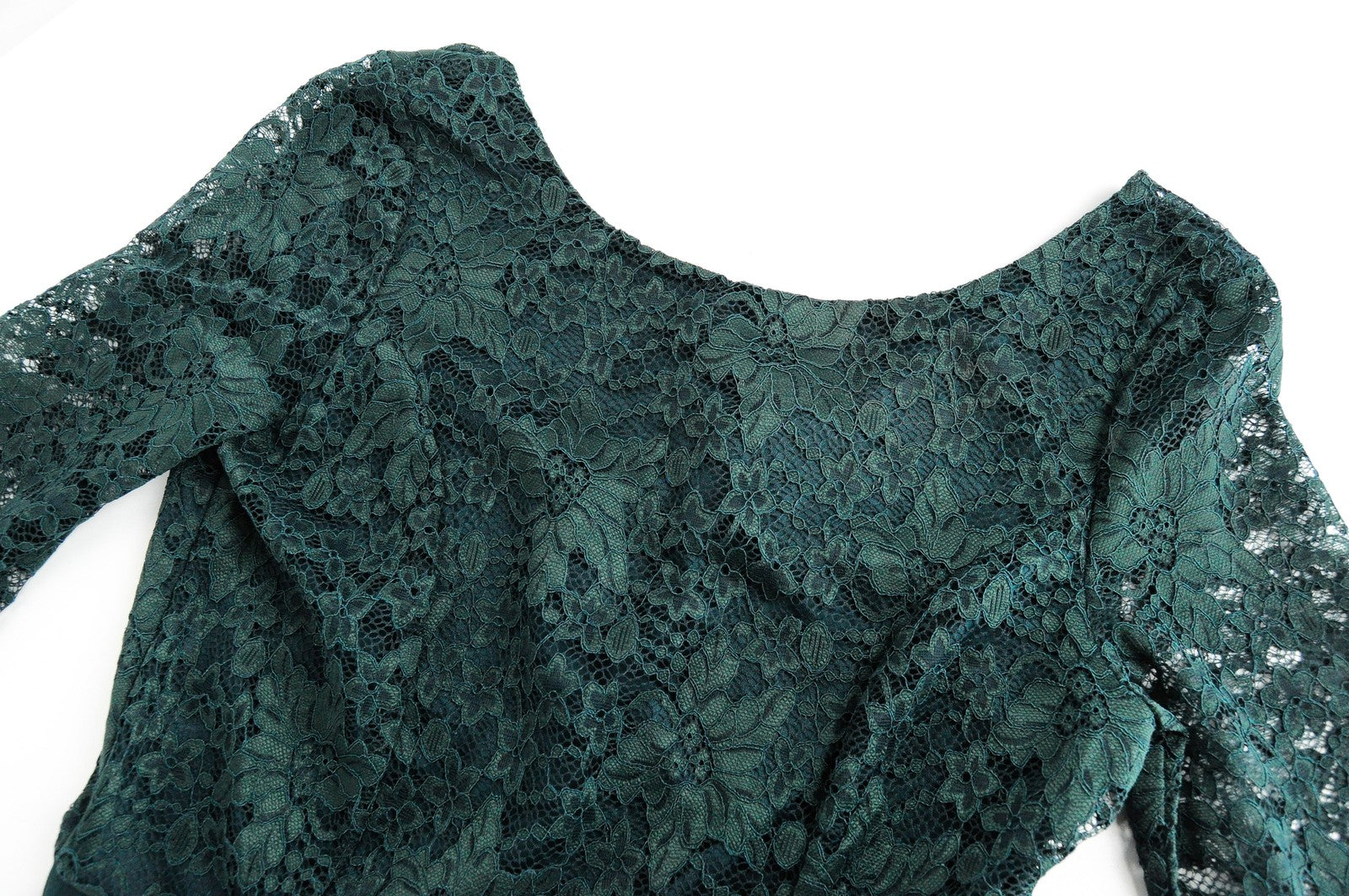 ANNA FIELD Women Dress S Pine Green Pleated Petite Laced Mid-Length Stretch