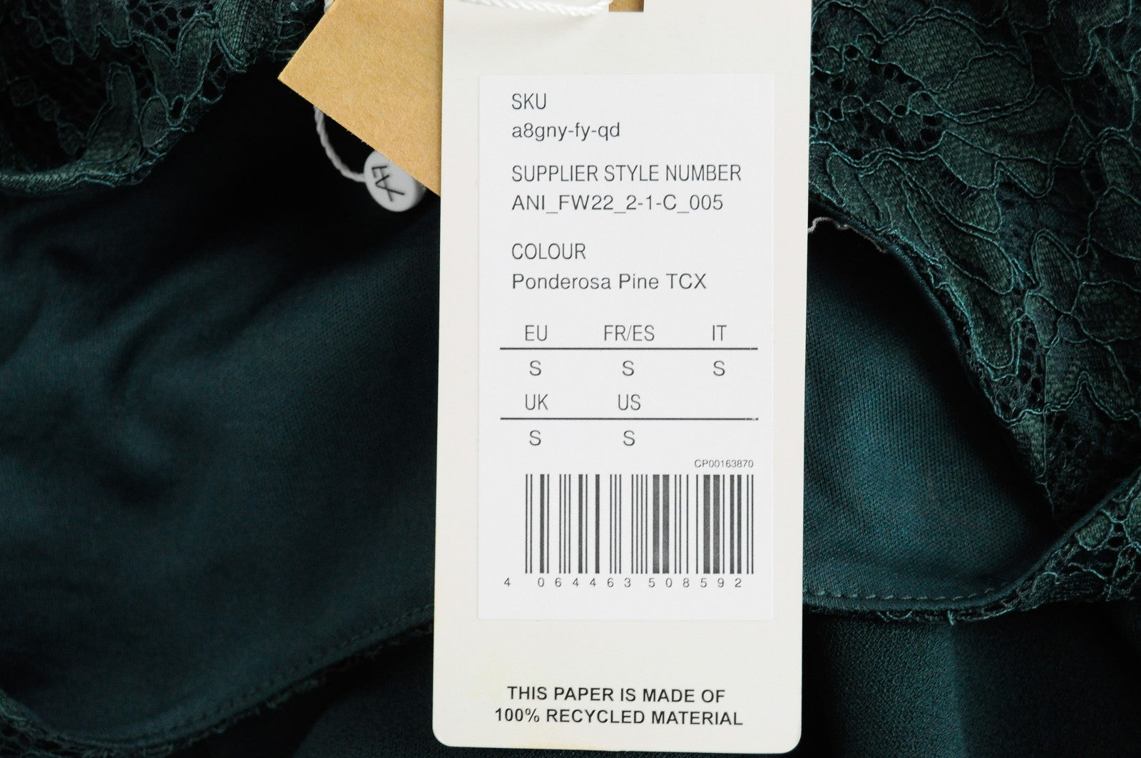 ANNA FIELD Women Dress S Pine Green Pleated Petite Laced Mid-Length Stretch