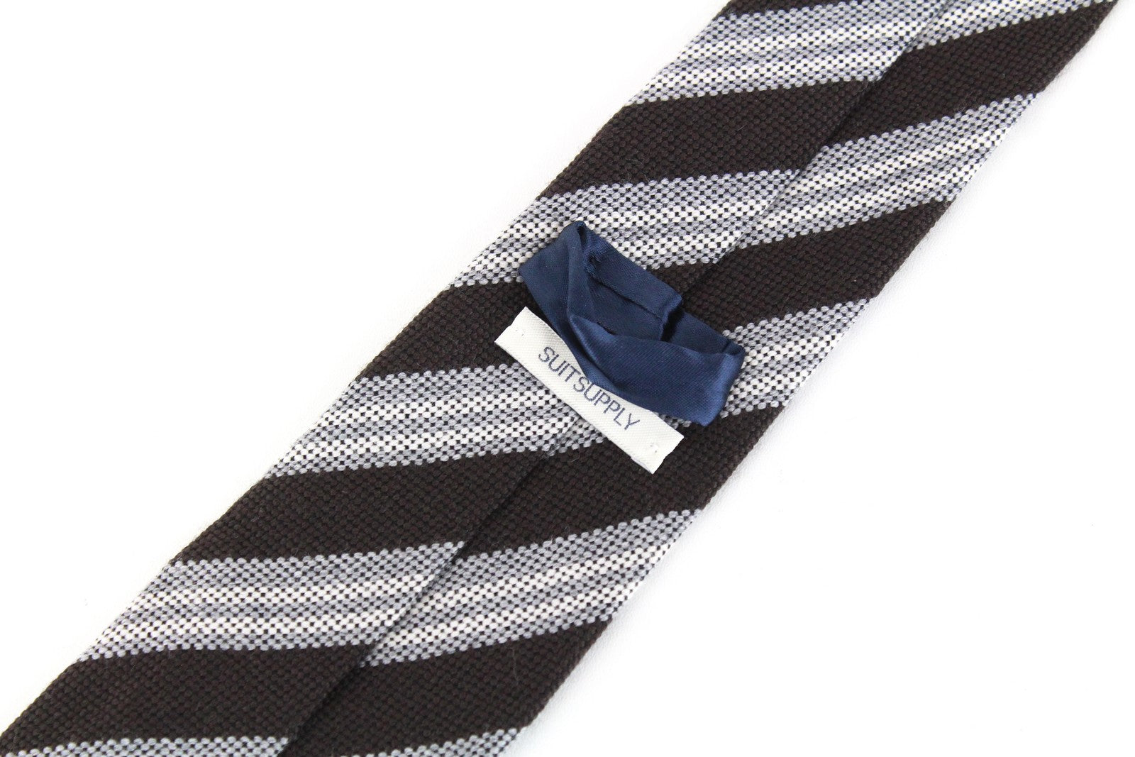 SUITSUPPLY Men's Tie 150 x 8 cm Brown Wool Silk Striped Pointed-End Dress Tie