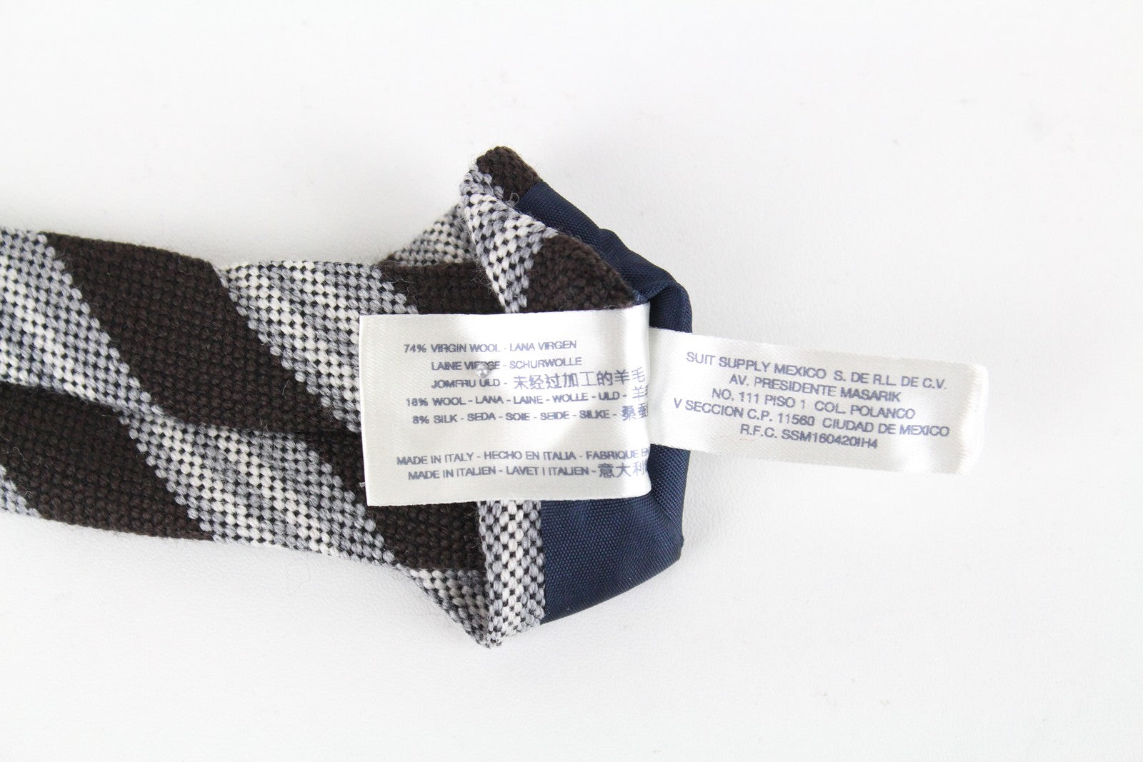 SUITSUPPLY Men's Tie 150 x 8 cm Brown Wool Silk Striped Pointed-End Dress Tie