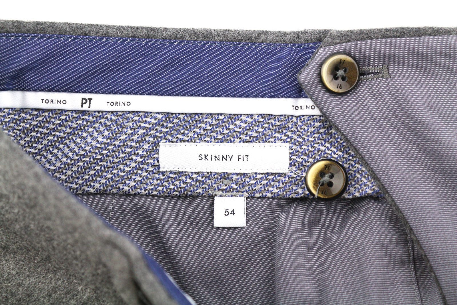 PT TORINO Skinny Fit Men Trousers 54 W37 Grey Fleece Wool Blend Zipper Casual