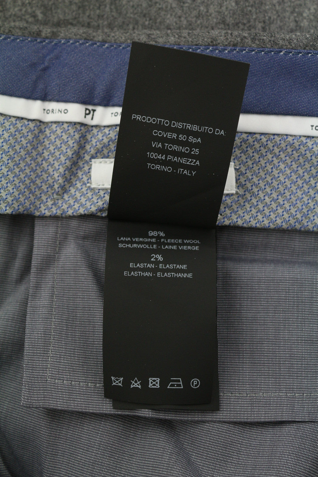 PT TORINO Skinny Fit Men Trousers 54 W37 Grey Fleece Wool Blend Zipper Casual