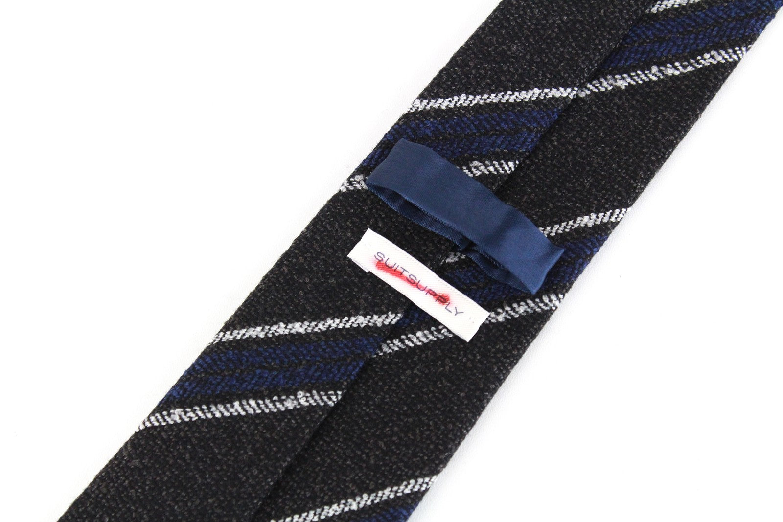 SUITSUPPLY Men's Tie 150 x 8 cm Grey Blue Wool Silk Stripe Pointed End Classic