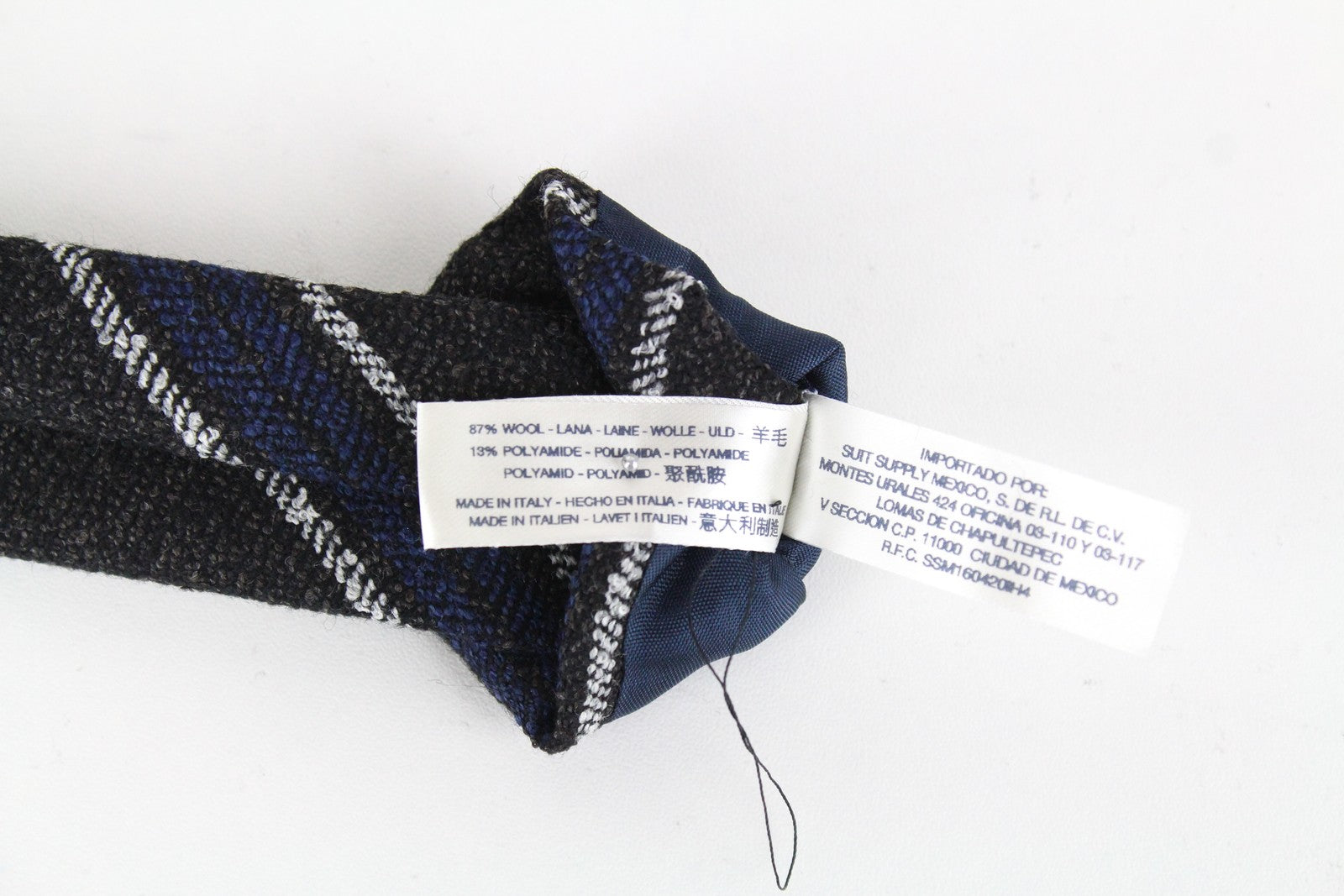 SUITSUPPLY Men's Tie 150 x 8 cm Grey Blue Wool Silk Stripe Pointed End Classic